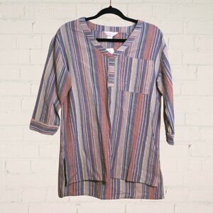 NEW! Christopher & Banks women's striped multicolor blouse cotton shirt | SMALL